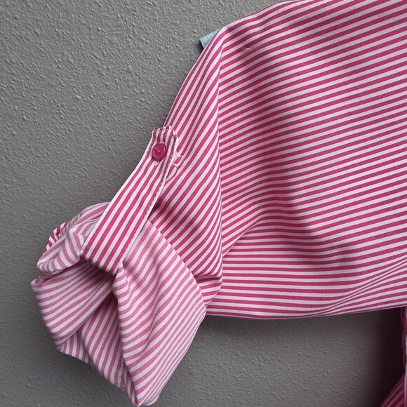 Notations Shirt Womens 2X Pink White Stripe Button Front Roll Tab Sleeves Blouse - Picture 4 of 10